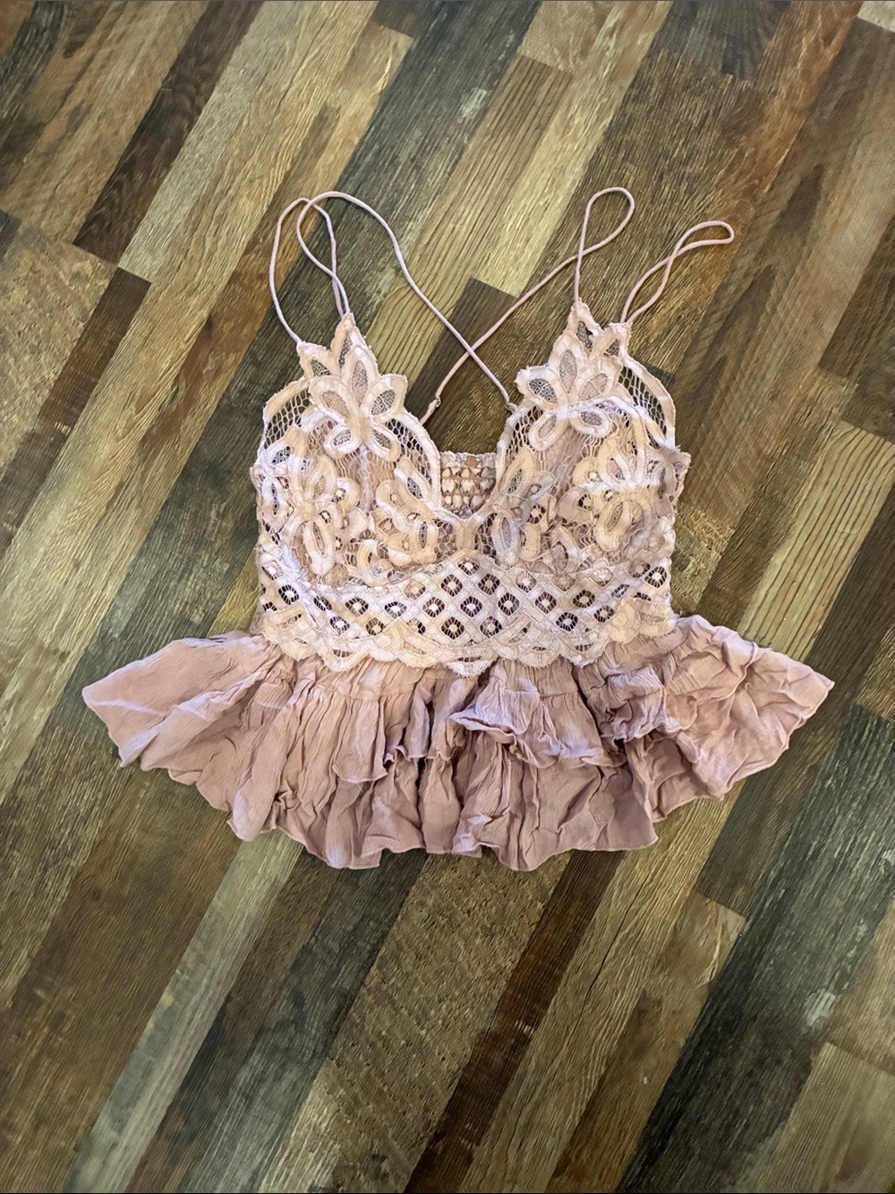 Free People Mauve Lace Ruffle Bralette Cami